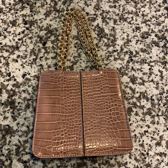 Brown Snake Skin Mini Bag with Gold Chain Handel - Picture 2 of 3